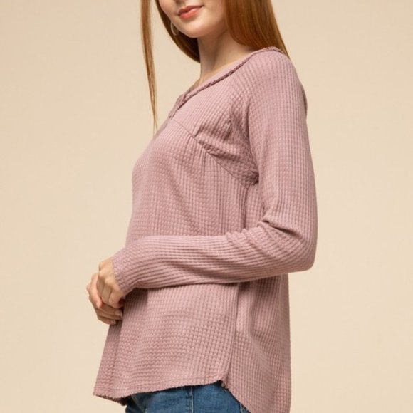 Mauve Waffle Knit Henley Top NWT - Picture 3 of 5